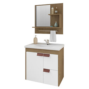 Gabinete Suspenso com Espelheira Tulipa Carvalho/Branco MGM Gabinete Suspenso com Espelheira Tulipa Carvalho/Branco MGM