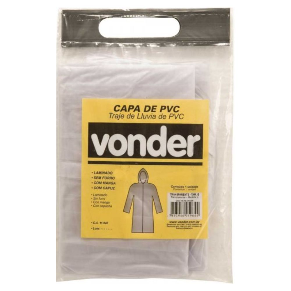 Capa para Chuva PVC Laminado Transparente Tamanho G Vonder