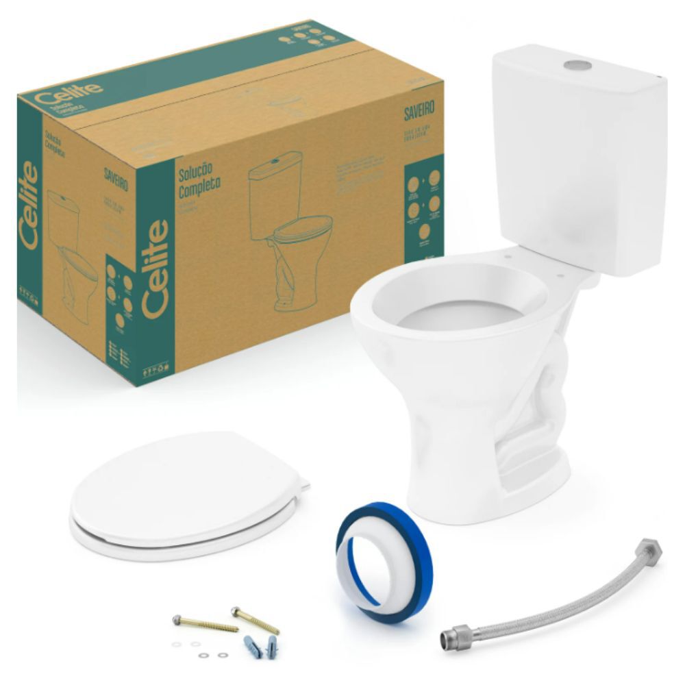 KIT Vaso Sanitário e Caixa Acoplada com Acessórios Saveiro Branco Celite
