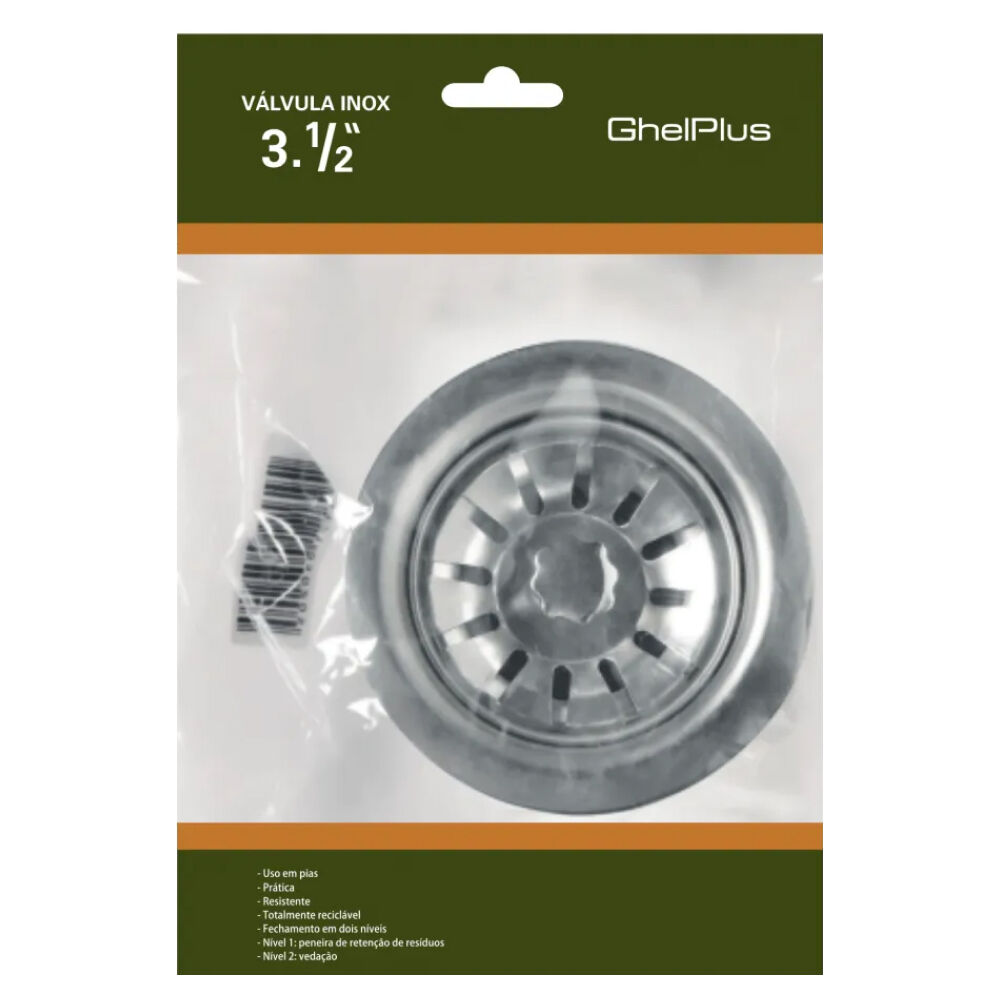 Válvula de Pia Americana Inox 3.1/2" Cromado Ghelplus