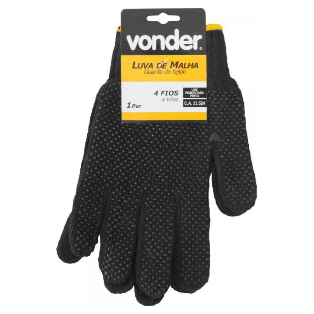 Luva de Malha com 4 Fios Preta Pigmentada Vonder