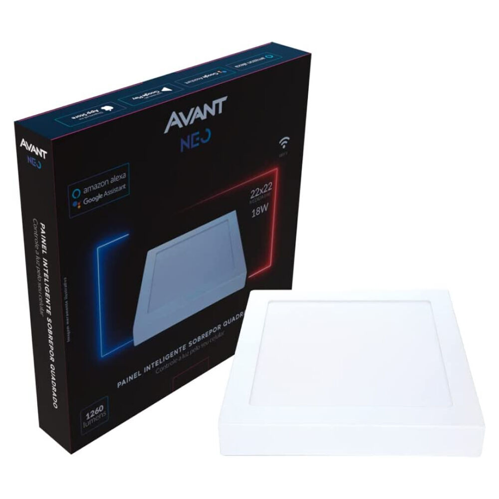 Painel Plafon de Led Smart Wi-Fi Inteligente de Sobrepor Neo Quadrado 6500K 18W Bivolt Avant
