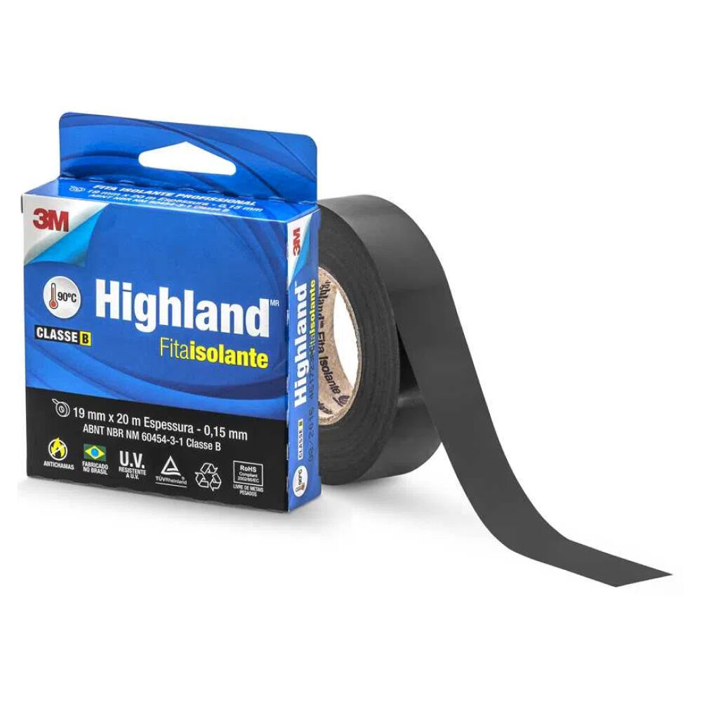 Fita Isolante Highland 19mm x 20m Preta 3M