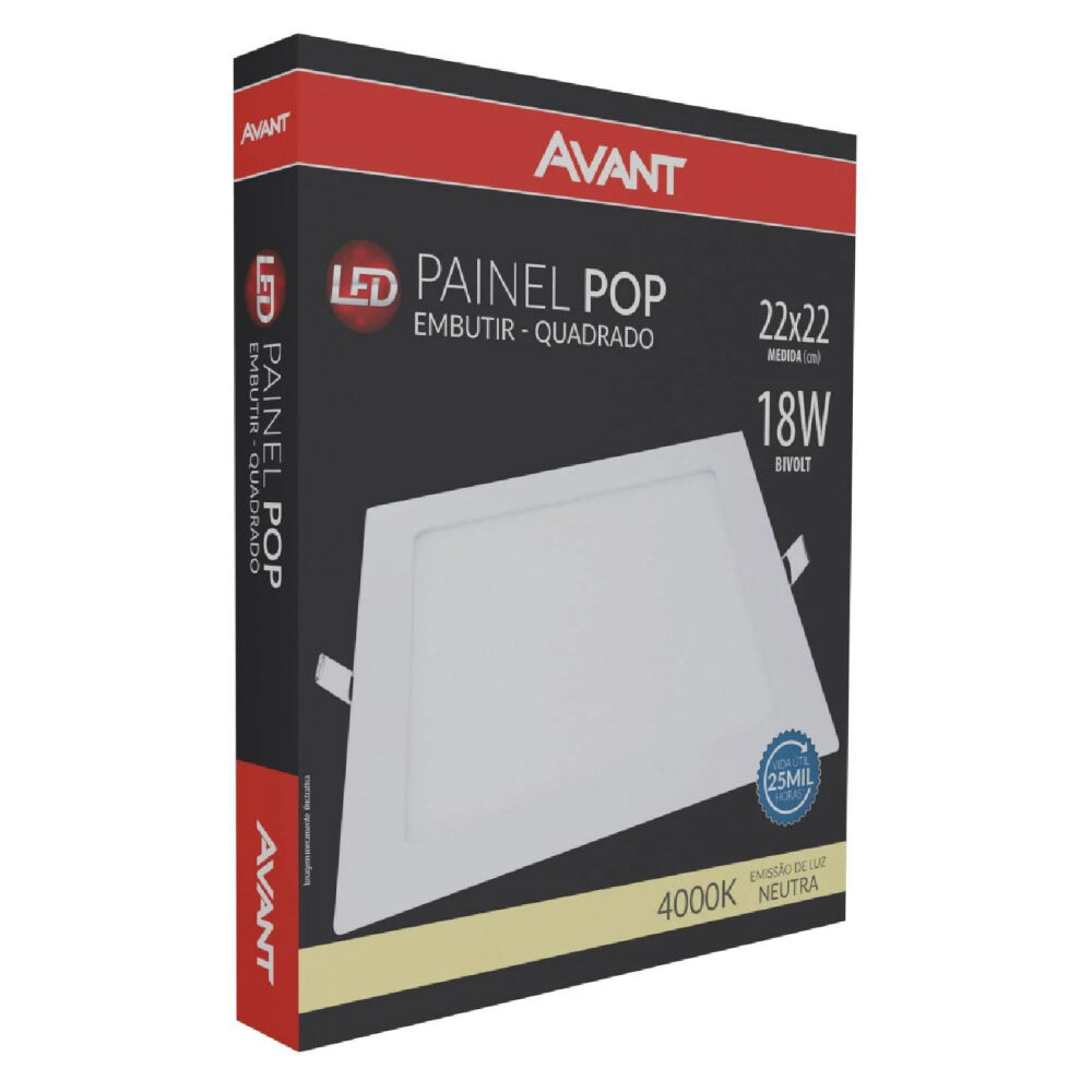 Painel Led de Embutir Quadrado 18W 4000K Bivolt Avant