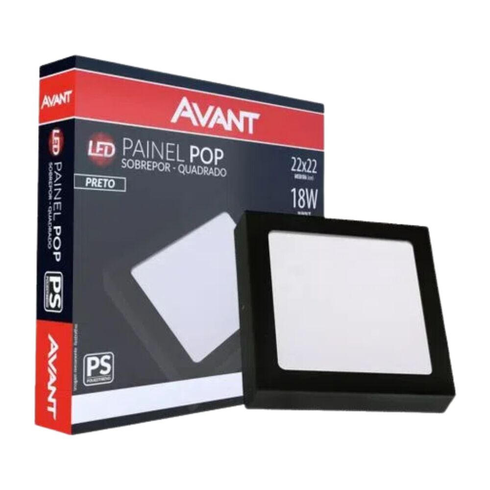Painel Led de Sobrepor Quadrado Pop 18W 6500K Preto Avant