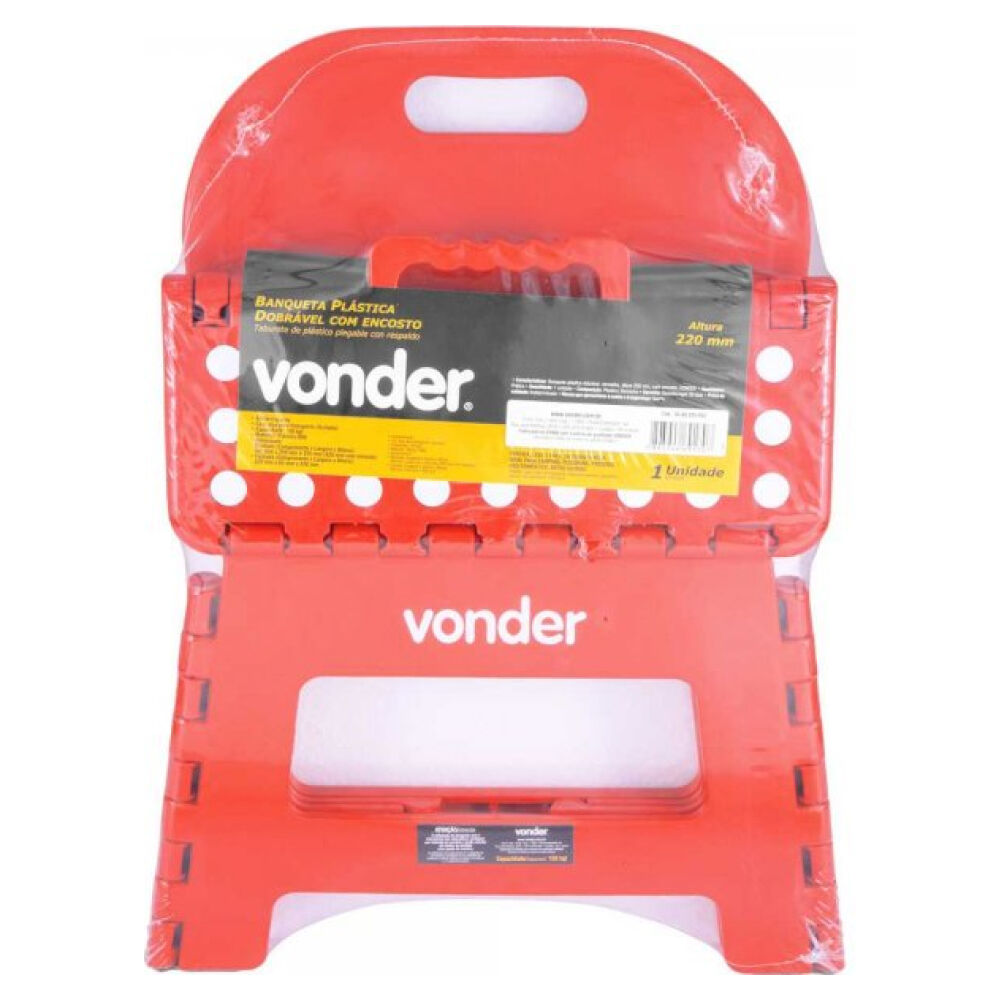 Banqueta Dobrável com Encosto Vermelha Vonder