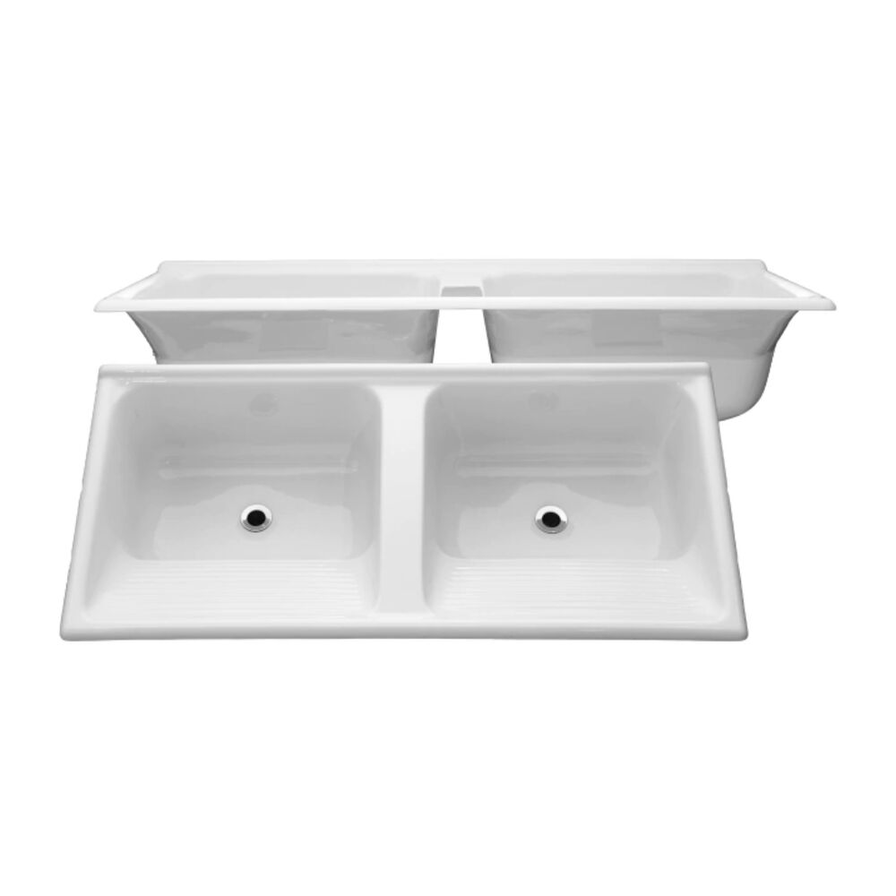Tanque Duplo em Mármore Sintético Quadrado 120x60cm Branco Decoralita