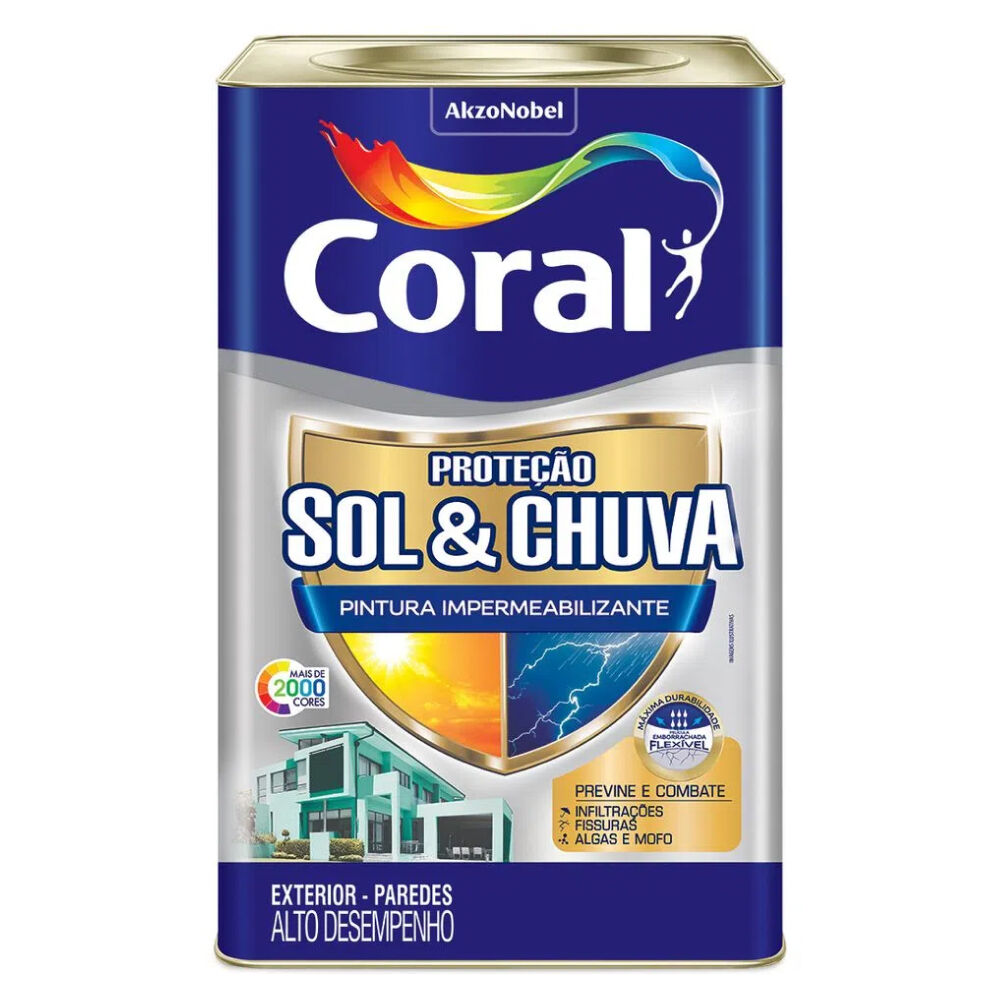 Tinta Impermeabilizante Proteção Sol & Chuva Pintura Branco 18L Coral