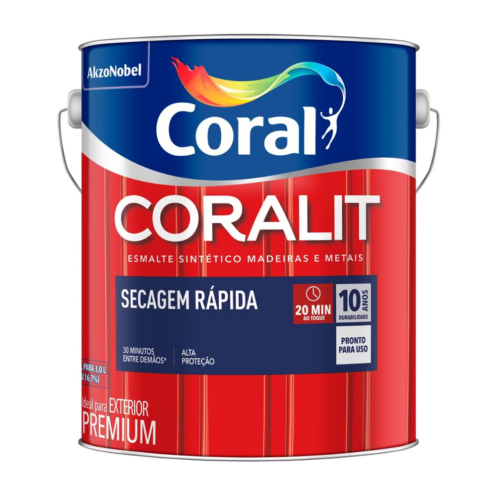Tinta Esmalte Premium Brilhante Coralit Secagem Rápida 3L Coral