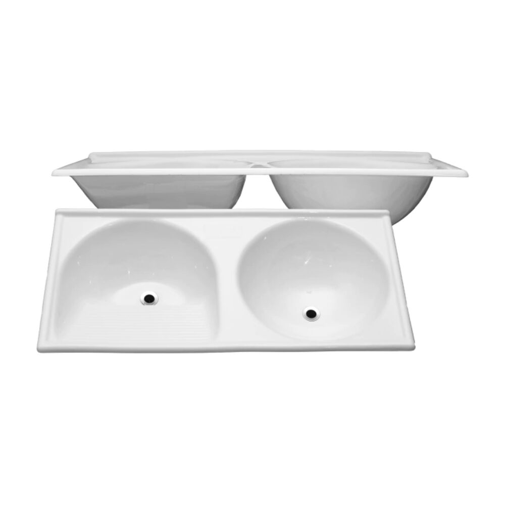 Tanque Duplo em Mármore Sintético 140x65cm Branco Decoralita