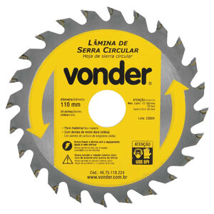 Lâmina de Serra Circular Dentes de Metal Duro/Vídea 110mm x 20mm 24 Dentes Vonder