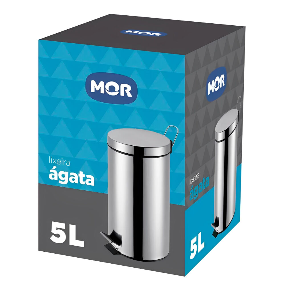 Lixeira Ágata em Aço Inox 5 Litros com Tampa e Pedal MOR