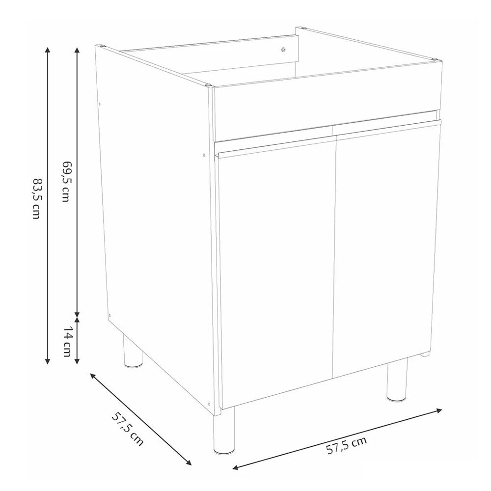 Armário Lavanderia com Tanque 61,5cm Gelo A.J. Rorato