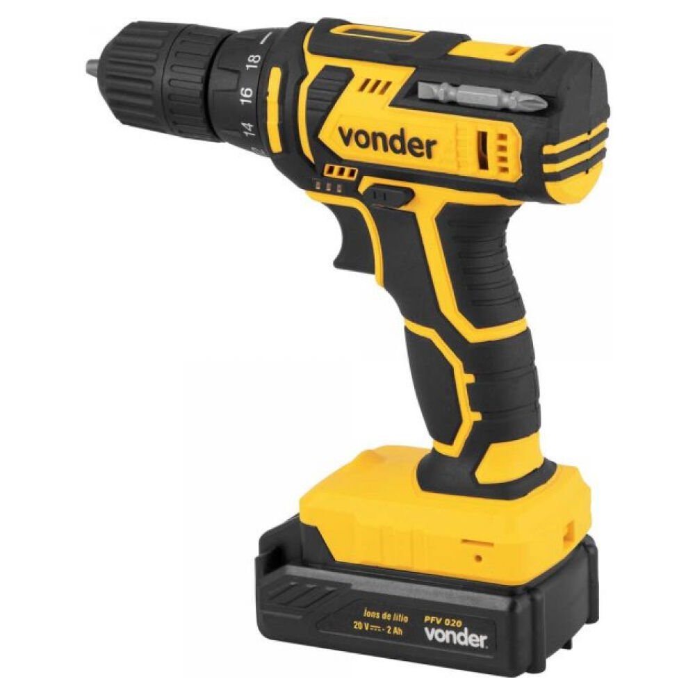 Parafusadeira Furadeira 3/8" 10mm à Bateria 20V Carregador Bivolt PFV020 Vonder