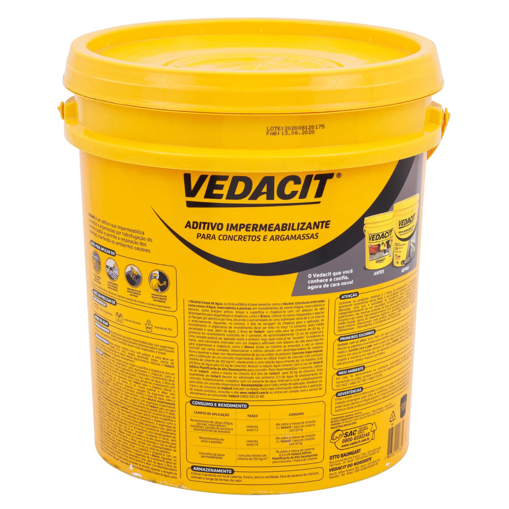 Aditivo Impermeabilizante para Concreto e Argamassas 18L Vedacit