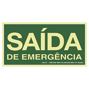 Placa de Sinalização PVC Fotoluminescente Saída Emergência 15x30cm Sinalize