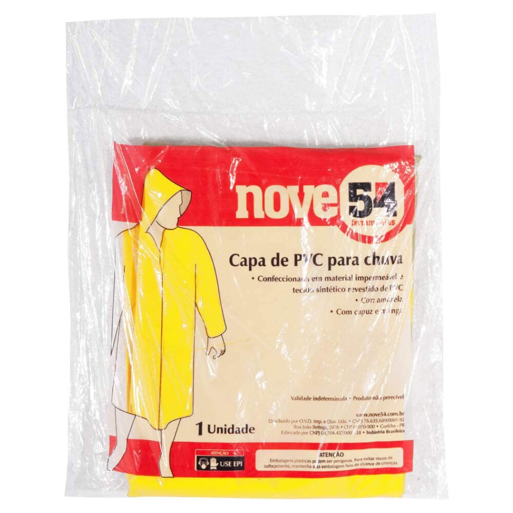 Capa para Chuva PVC com Forro Tamanho GG Amarela Nove54
