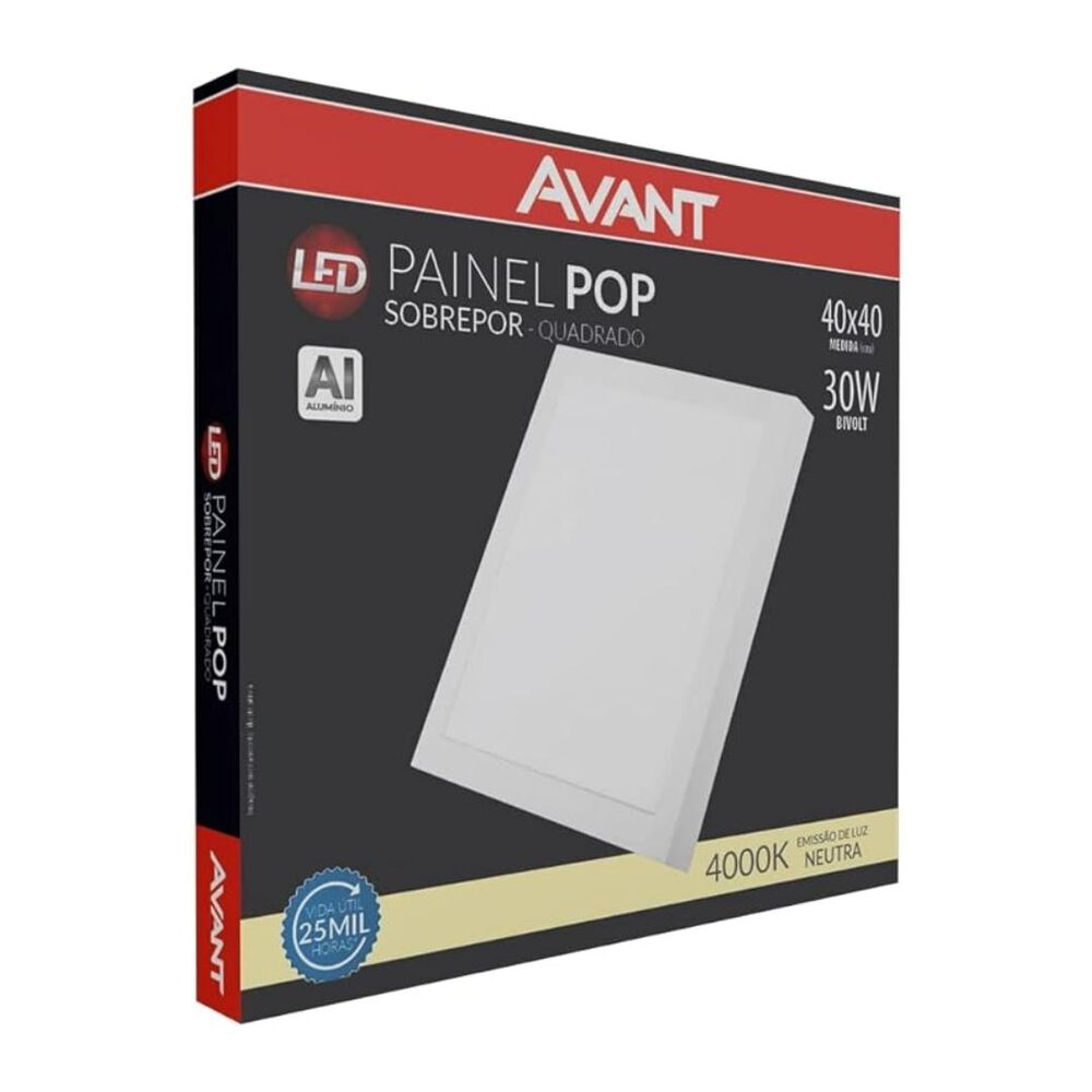 Painel Led Pop de Sobrepor Quadrado 30W 4000K Branco Avant
