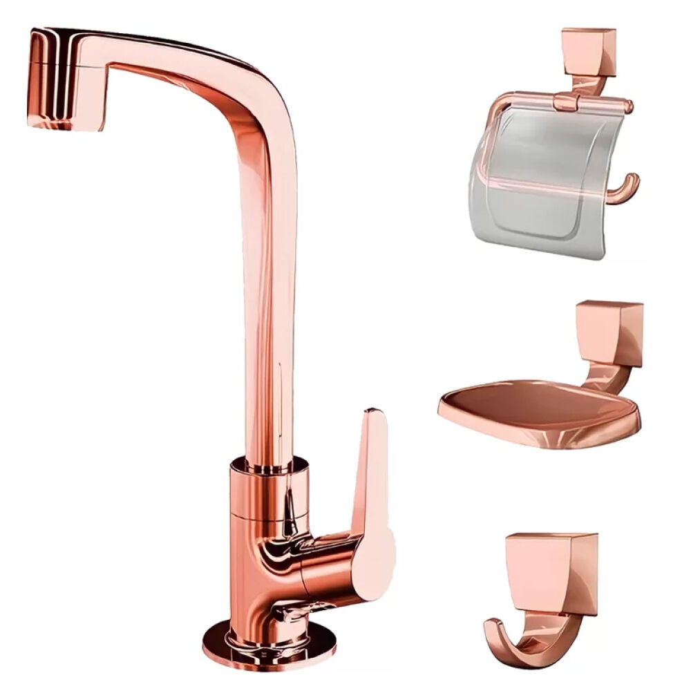 Kit Acessórios Banheiro com Torneira Rose Gold Lorenzetti