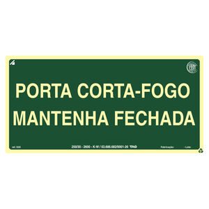 Placa de Sinalização PVC Fotoluminescente Porta Corta Fogo 15x30cm Sinalize