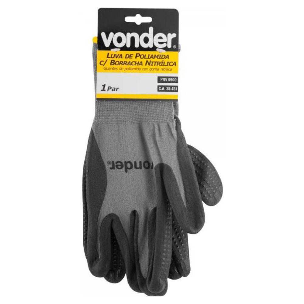 Luva de Poliamida com Borracha Nitrílica Tamanho 9 PNV0900 Vonder