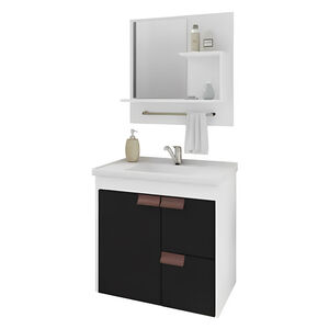 Gabinete Suspenso com Espelheira Tulipa Branco/Preto MGM Gabinete Suspenso com Espelheira Tulipa Branco/Preto MGM