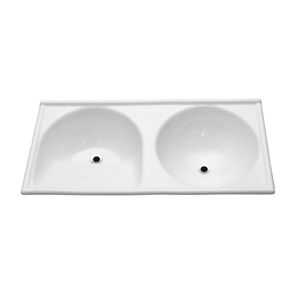 Tanque Duplo em Mármore Sintético 140x65cm Branco Decoralita