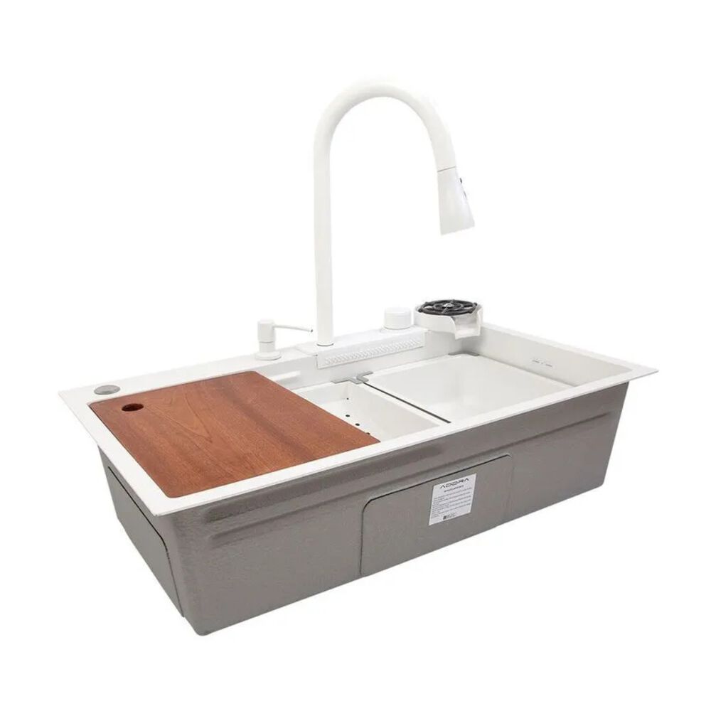 Kit Cuba de Embutir Inox Com Misturador e Acessório 75x46cm Branco Addra