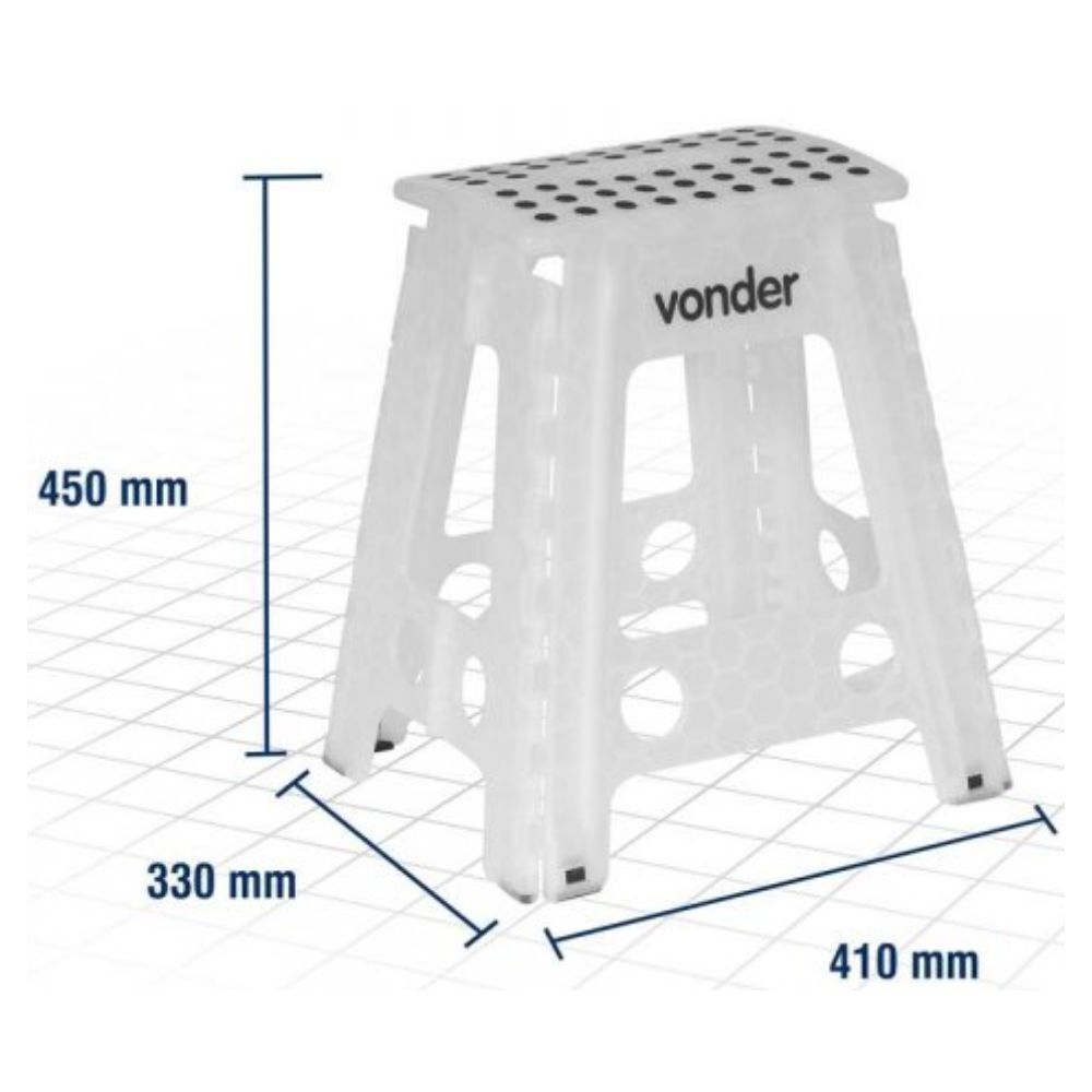 Banqueta Plástica Dobrável 450mm Branca Vonder