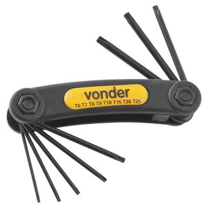 Jogo de Chaves Hexalobular T6 a T25 com Suporte Plástico 8 Peças VTX6 Vonder