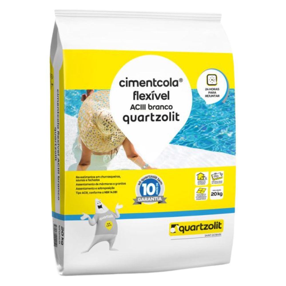 Argamassa Uso Interno e Externo Cimentcola Flexível ACIII 20kg Branco Quartzolit