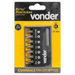 Jogo de Bits/Ponteiras com 9 Peças Encaixe Sextavado 1/4" Vonder
