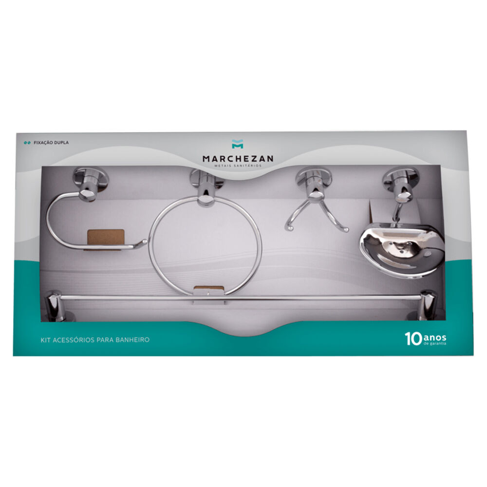 Kit Acessórios para Banheiro Mônaco com 5 peças em Latão Cromado Marchezan