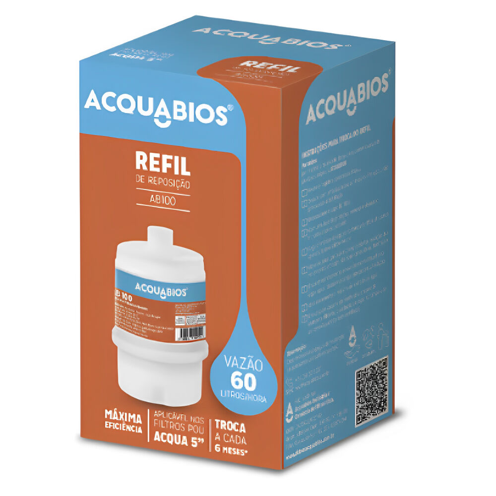 Refil AB100 BR/TR Acqua 5' Reposição Filtros POU Blindado Tripla Filtração Acquabios