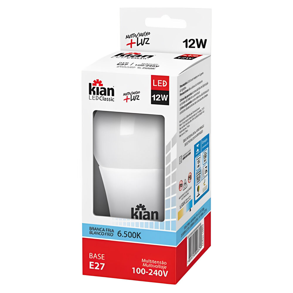Lâmpada Led Bulbo 12W Luz Branca 6500K Bivolt Kian