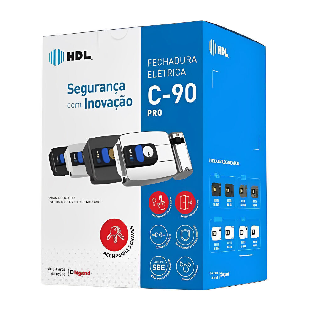Fechadura Elétrica C-90 com Botão 12V Abertura para Dentro Preta HDL