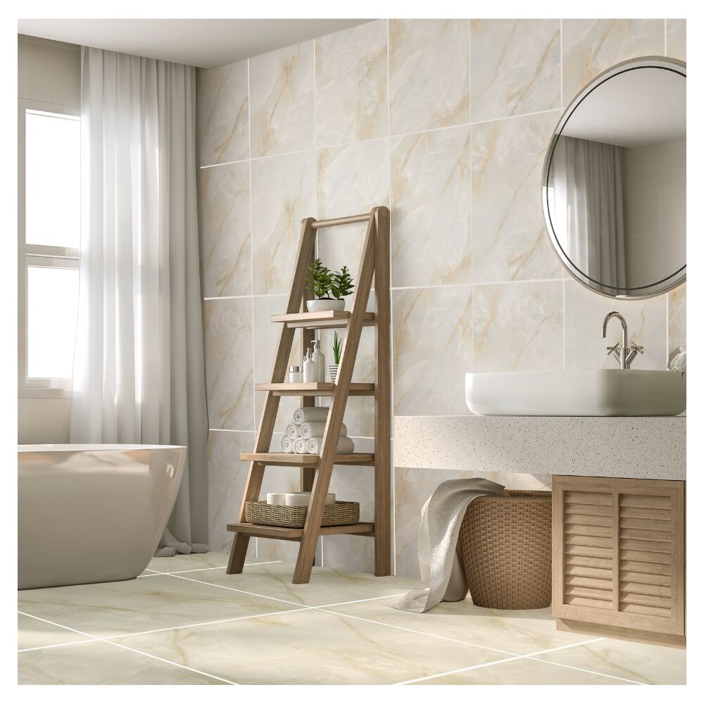 Piso Cerâmico Marmorizado Brilhante Borda Arredondada 61x61cm Alabastro HD Ceral (Caixa com 2,65m²)