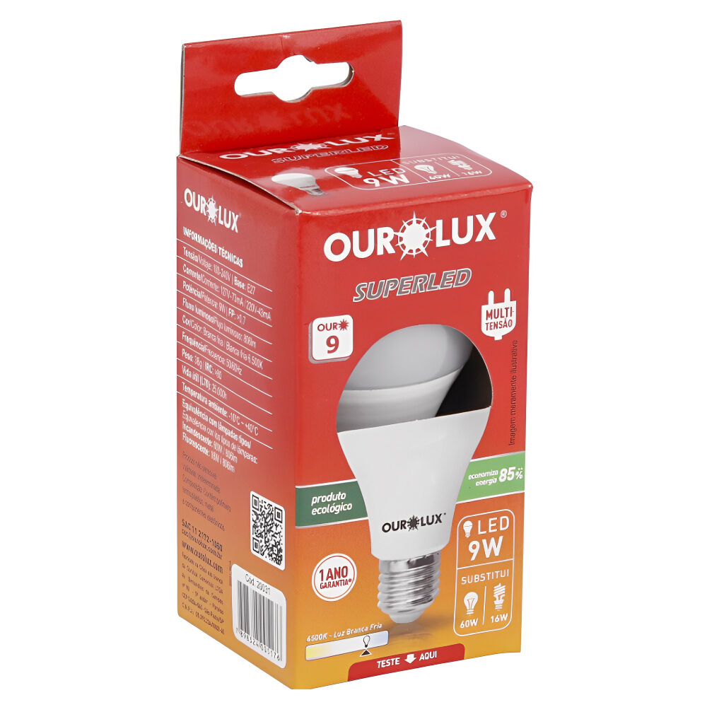 Lâmpada Superled Bulbo 9W Luz Branca 6500K Bivolt Ourolux