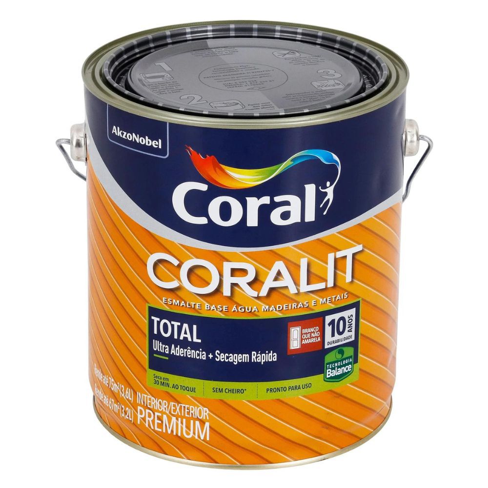 Esmalte Sintético Acetinado Coralit Total Branco 900ml Coral