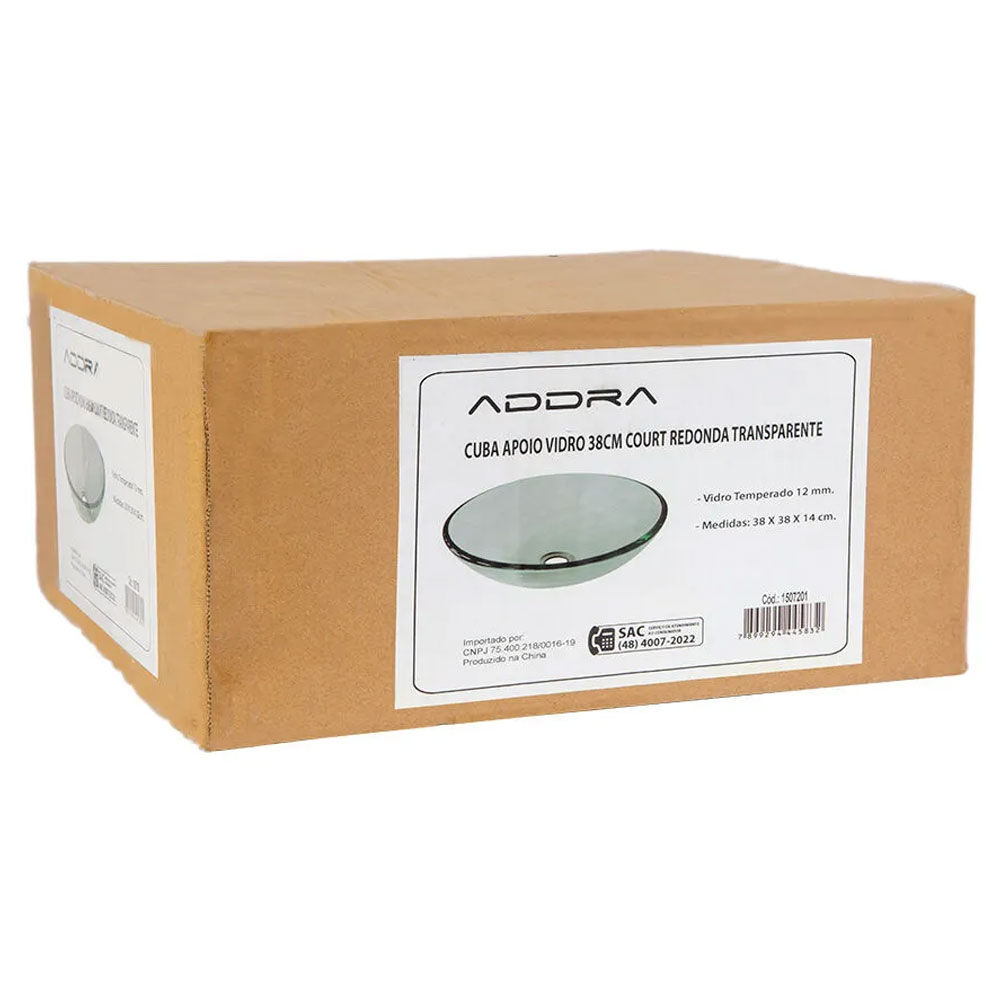 Cuba de Apoio para Lavatório Court Vidro 38cm Transparente Addra