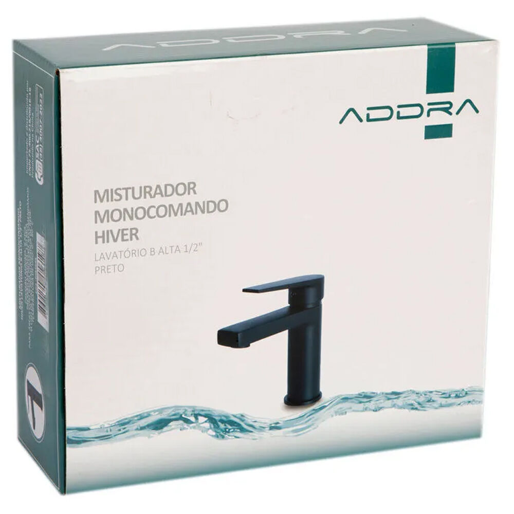 Misturador Monocomando para Lavatório Bica Alta 1/2" Hiver Preto Addra