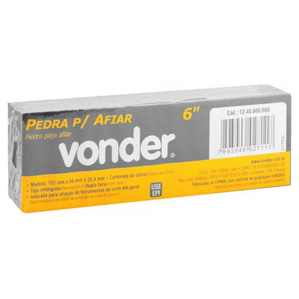 Pedra para Afiar Dupla Face 6 Retangular Vonder