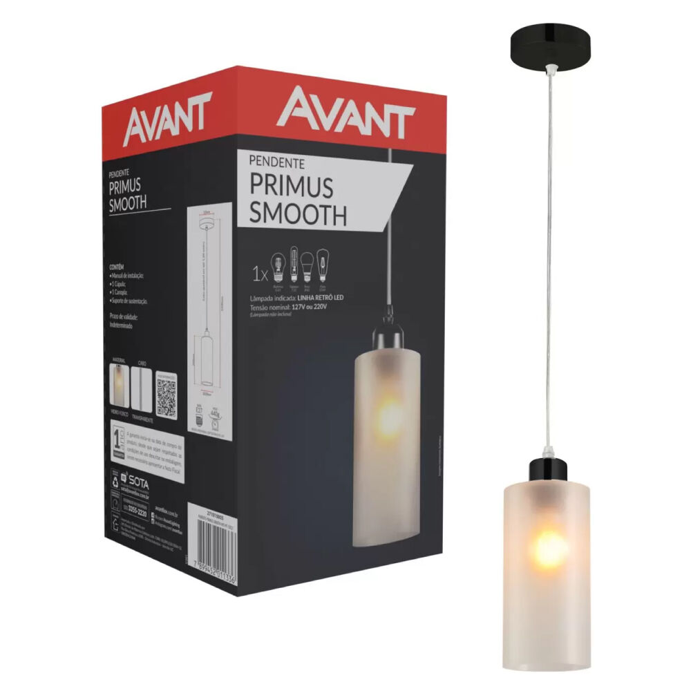 Pendente Primus Smooth Vidro Fosco para 1 Lâmpada Avant