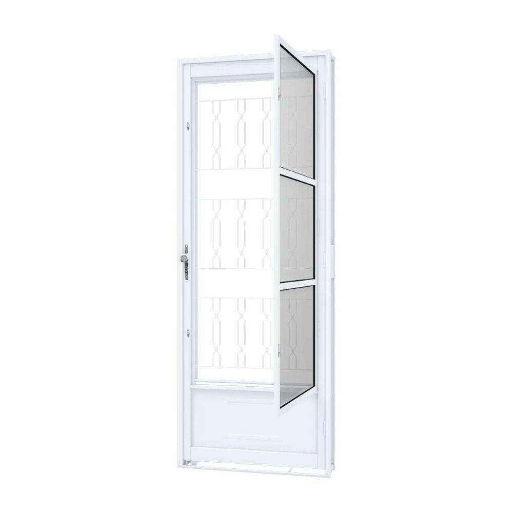 Porta de Aço com Vidro e Grade Mosaico 215 x 85 x 6,5cm Branca Esquerda Riobras