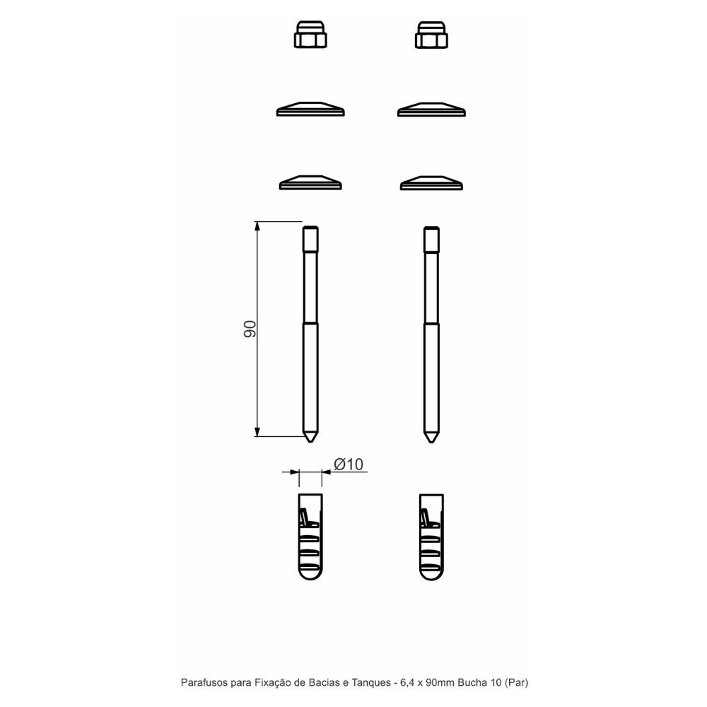 Parafuso Galvanizado Tanque e Bacia 6.4x90mm B10 Perflex