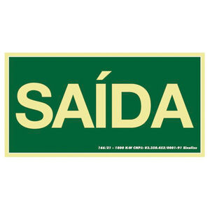 Placa de Sinaliza&ccedil;&atilde;o PVC Fotoluminescente Sa&iacute;da 30x15cm Sinalize