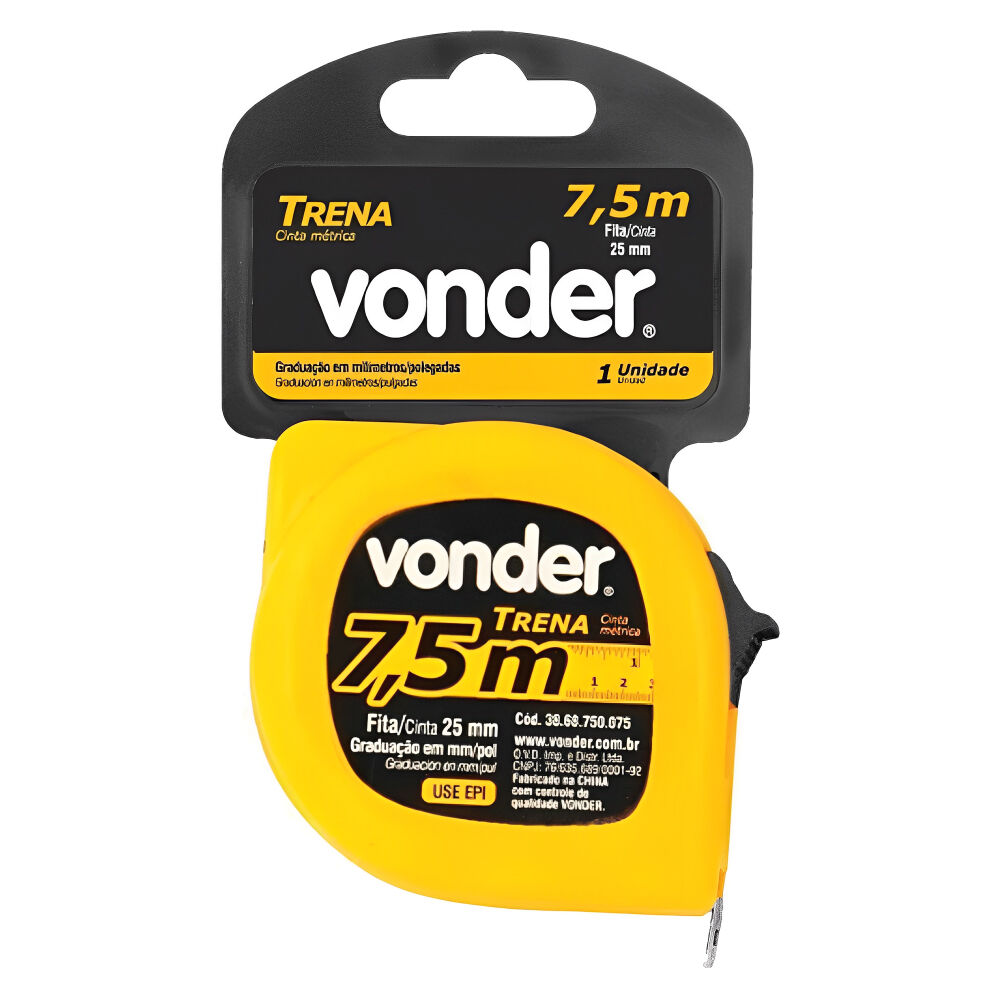 Trena de Aço 7,5m x 2,5cm Vonder