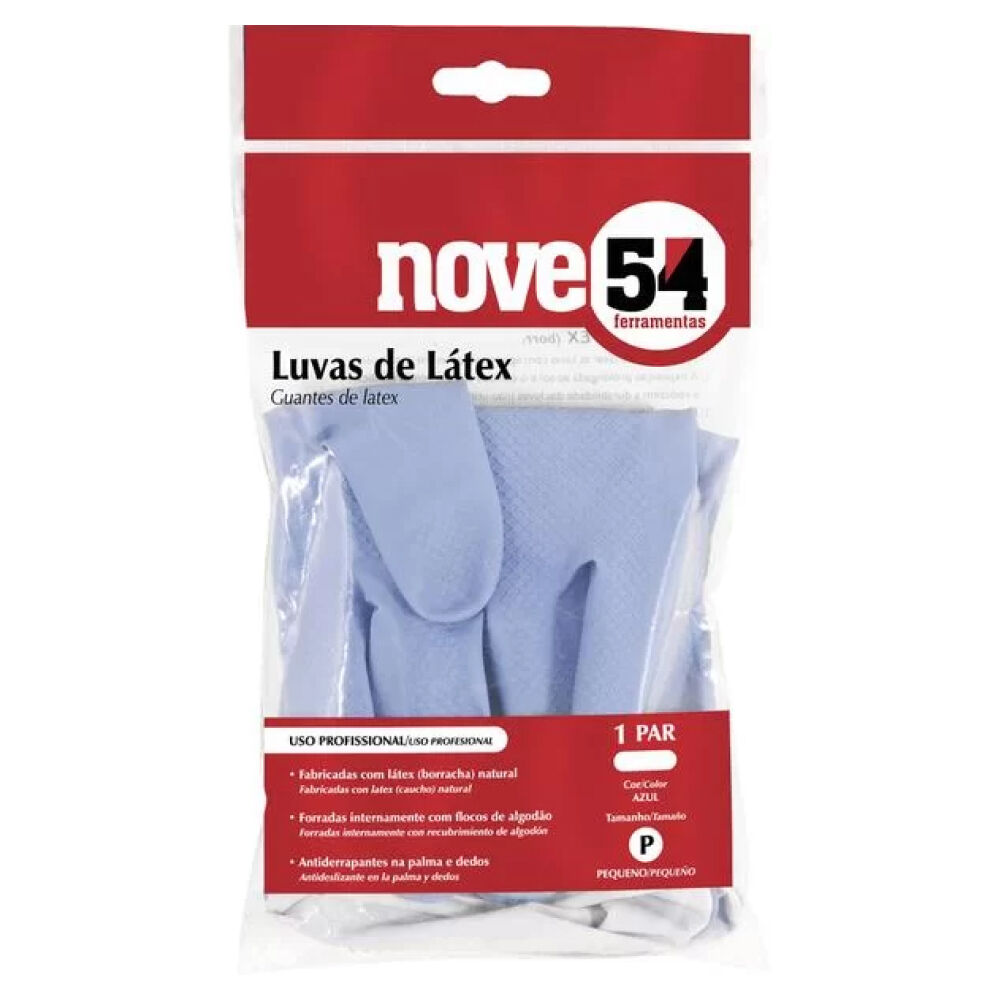 Luva de Látex Tamanho 8 Pequena Azul com Forro Nove54