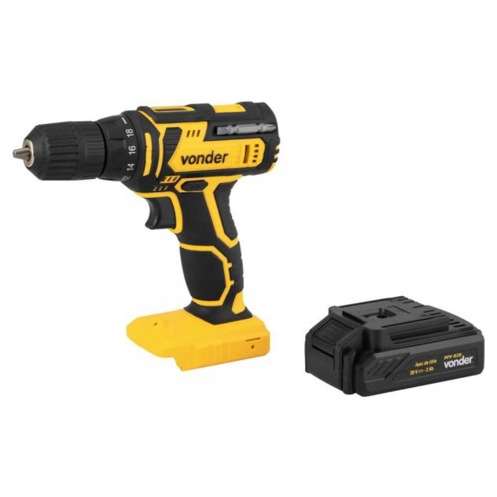Parafusadeira Furadeira 3/8" 10mm à Bateria 20V Carregador Bivolt PFV020 Vonder