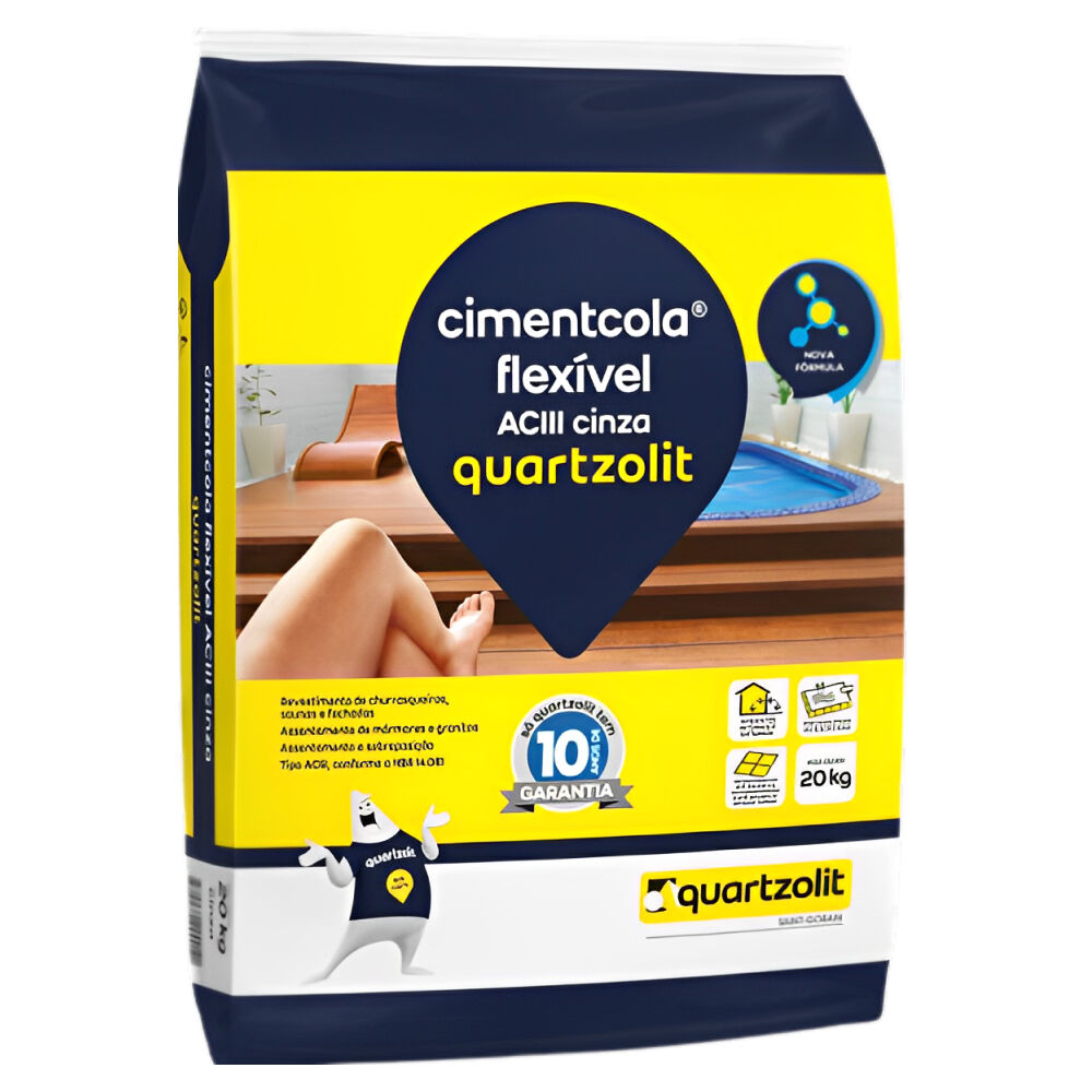 Argamassa ACIII Uso Interno e Externo Cimentcola Flexível Cinza 20kg Quartzolit